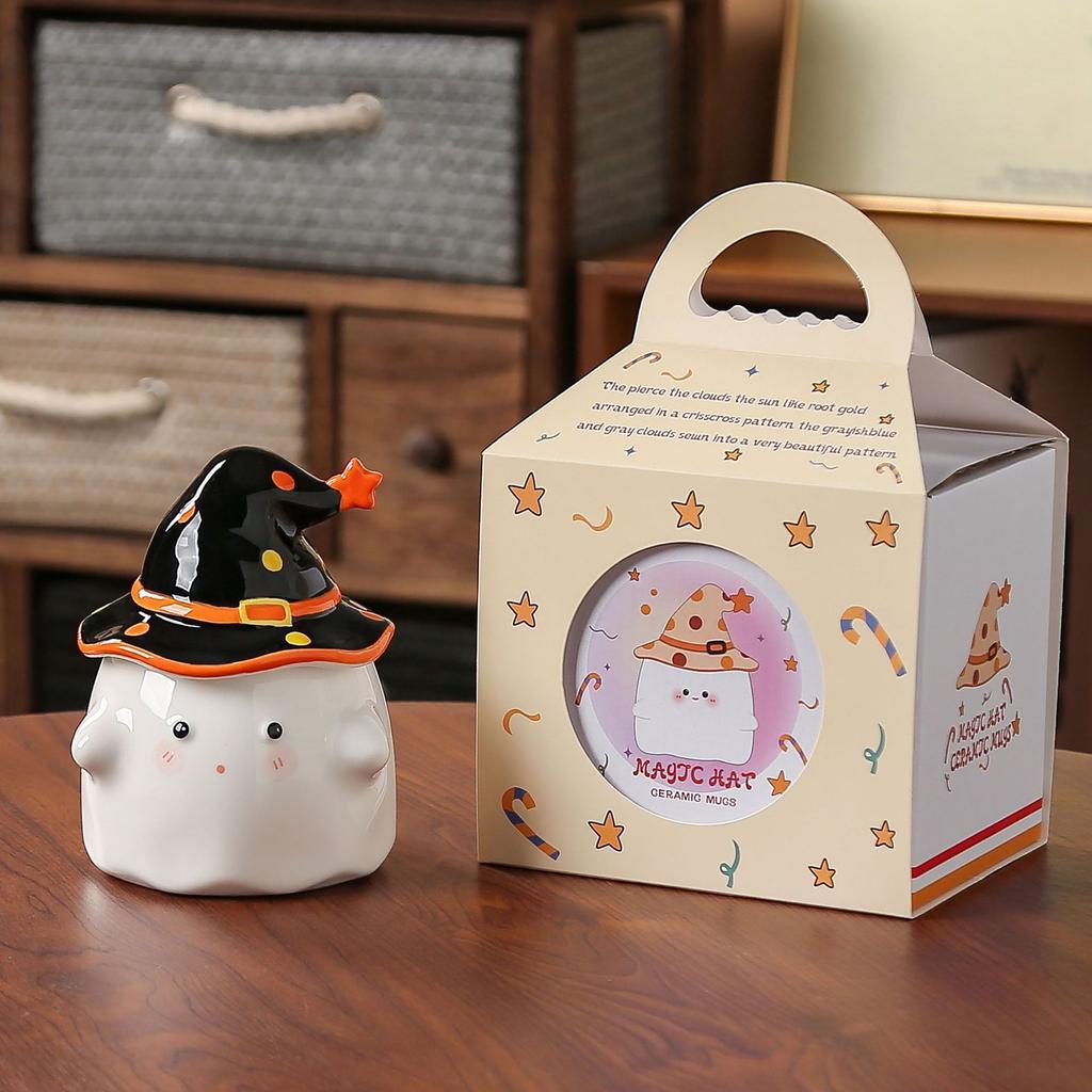 Кружка с милой крышкой, сувенирная кружка для воды, креативный подарок на день рождения для девочки, мультяшное привидение, керамическая кружка