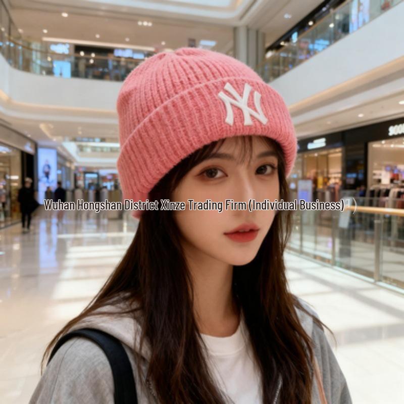 Корейская шерстяная унисекс вязаная шапка бини MLB - Вышивка логотипа NY, Теплая для осени и зимы, Стиль M0726