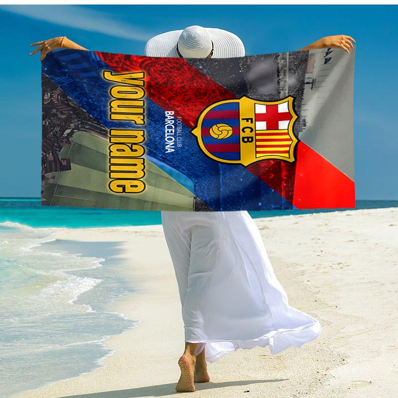 Personalized customized proof beach towel with FC Barcelona logo pattern - soft, absorbent,quick-drying,perfect