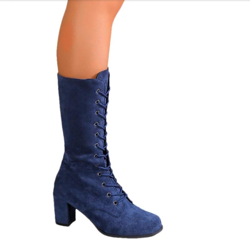 Модные женские туфли с острым носком и средней длиной до икры, замшевые туфли на среднем каблуке, массивные туфли, зимняя мода 2024 года, туфли-лодочки, трендовая женская обувь