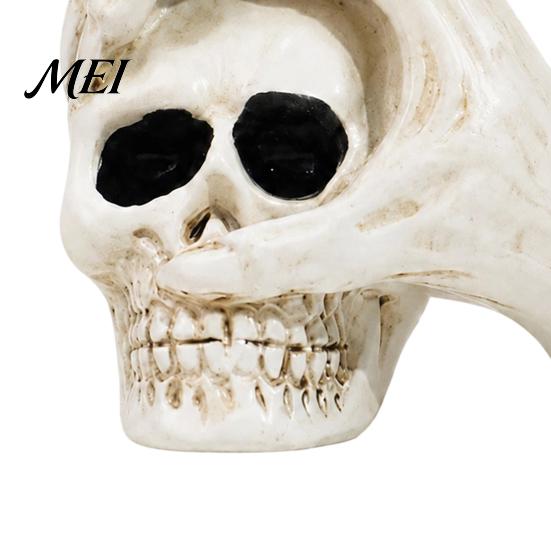Realistic Bone Texture Figurine Halloween Skull Hand Sculpture, Gothic Skeleton Head Figurine, Spooky Resin Home Tabletop Ornament Decoration
