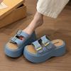 2025 New Beautiful One-word Boken Sandals Small Boken Slippers Muffin Platform Sandals