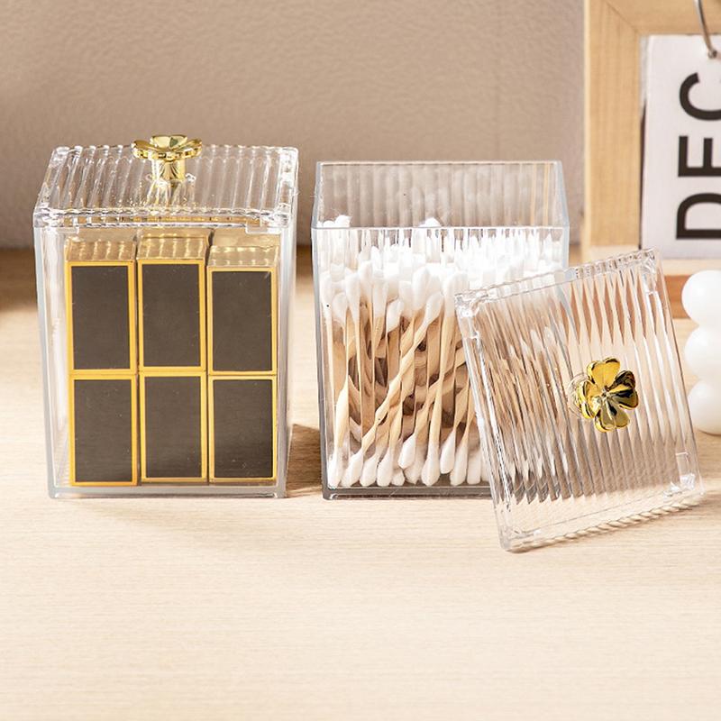 Makeup Storage Organizer Bathroom Jar Cotton Swab Storage Square Container Cosmetic Cotton Puff Storage Box