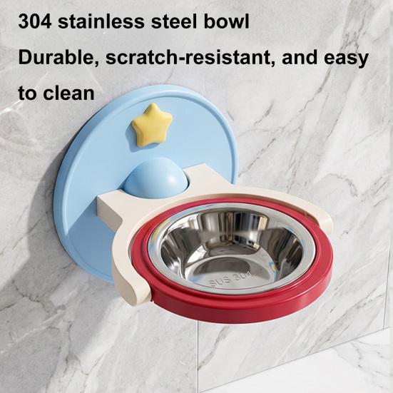 Indoor Cat Feeding Station 2-in-1 Wall Mounted Bowl, Elevated Food Anti-Tipping Foldable Raised Bowl Pet Feeder Shelf, Floating for Cats,