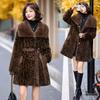 New Women's Autumn and Winter Leopard Print Fur Coat Imitation Mink Fur All-in-one Mid-length Loose Plush Coat