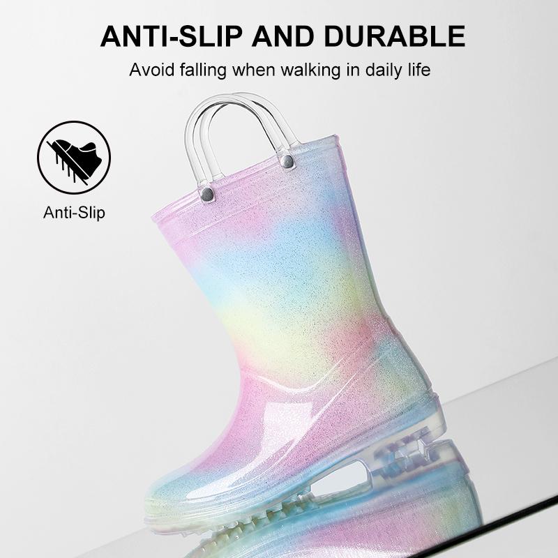 custom children's rainbow crystal rain boots, soft and comfortable, garden beach princess style