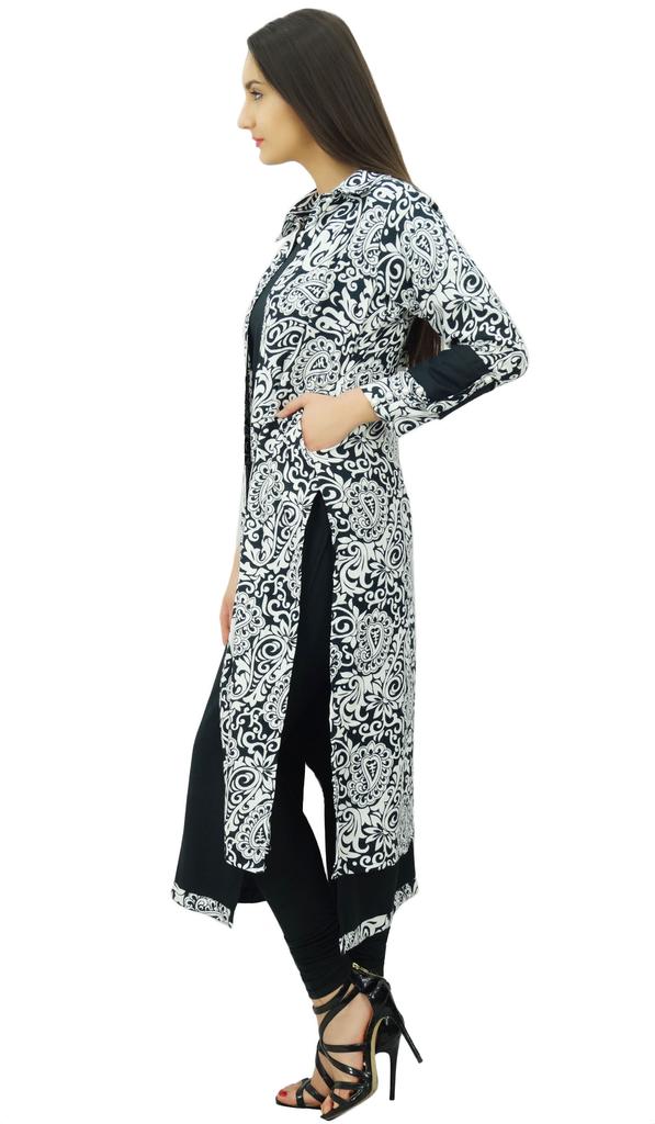 Bimba Женская прямая блузка Курта с жакетом из искусственного шелка, дизайнерская туника