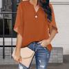 Yousheng Women Tops V-Neck Button Decor Half Sleeve Chiffon Blouse Solid Color Loose Fit Breathable Shirt Tops Daily Wear