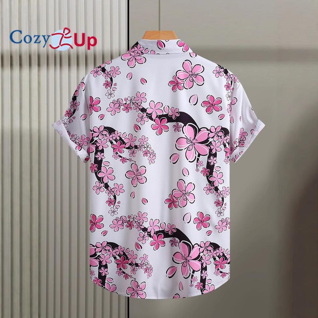Мужская рубашка с коротким рукавом, белая пудровая рубашка с принтом цветка сливы для мужчин, повседневная мода, летний отдых на Гавайях 2025, новый стиль