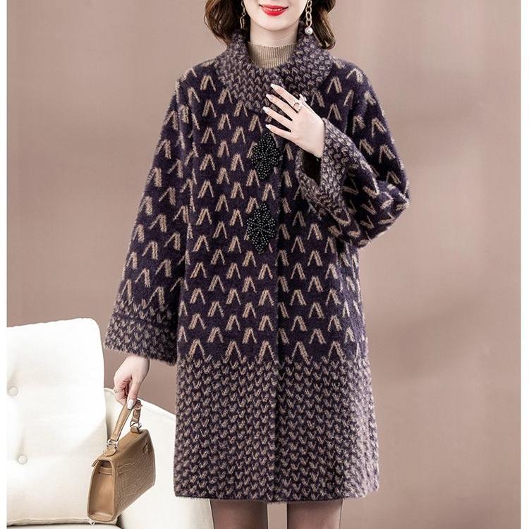 Luxurious Faux Mink Fur Jacket for Elderly Women, Plus Size Winter Coat