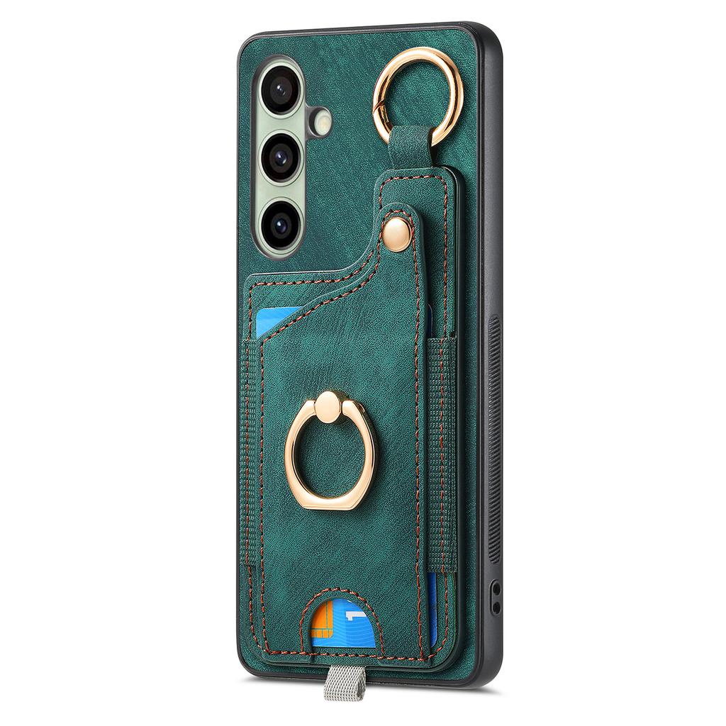 For Samsung Galaxy A36 5G Retro Leather Phone Back Cover with Card Slots and Ring Holder