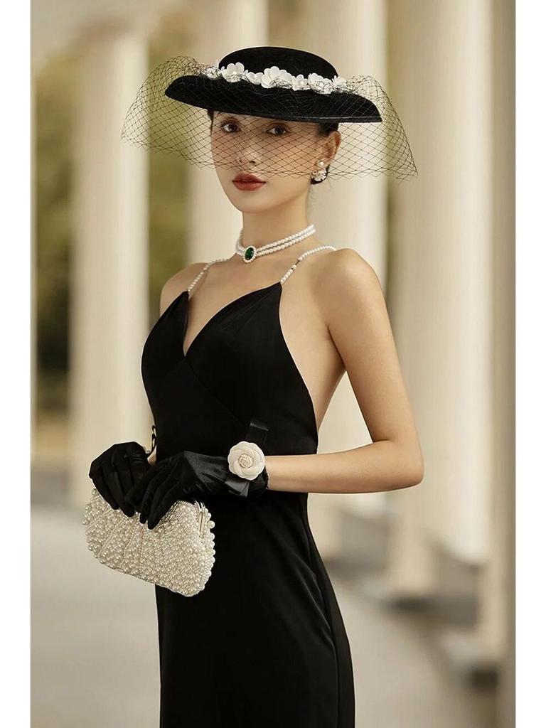 Французские ретро черные вечерние перчатки для свадебных и инфлюенсерских фотосессий