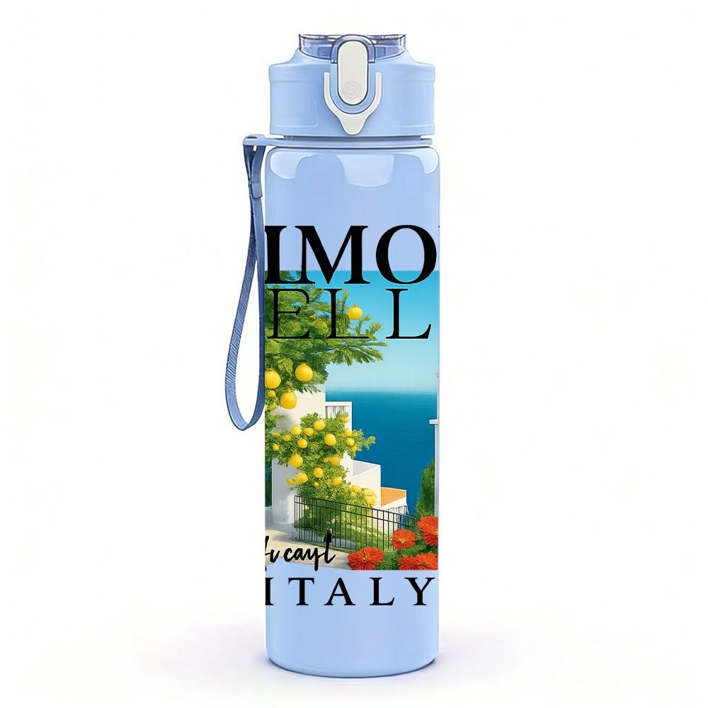 1PC Limoncello Italy Vintage Poster 750ml Color Plastic Sports Water Bottle Leakproof Flip Straw Lid Suitable for Sports Office Home Use