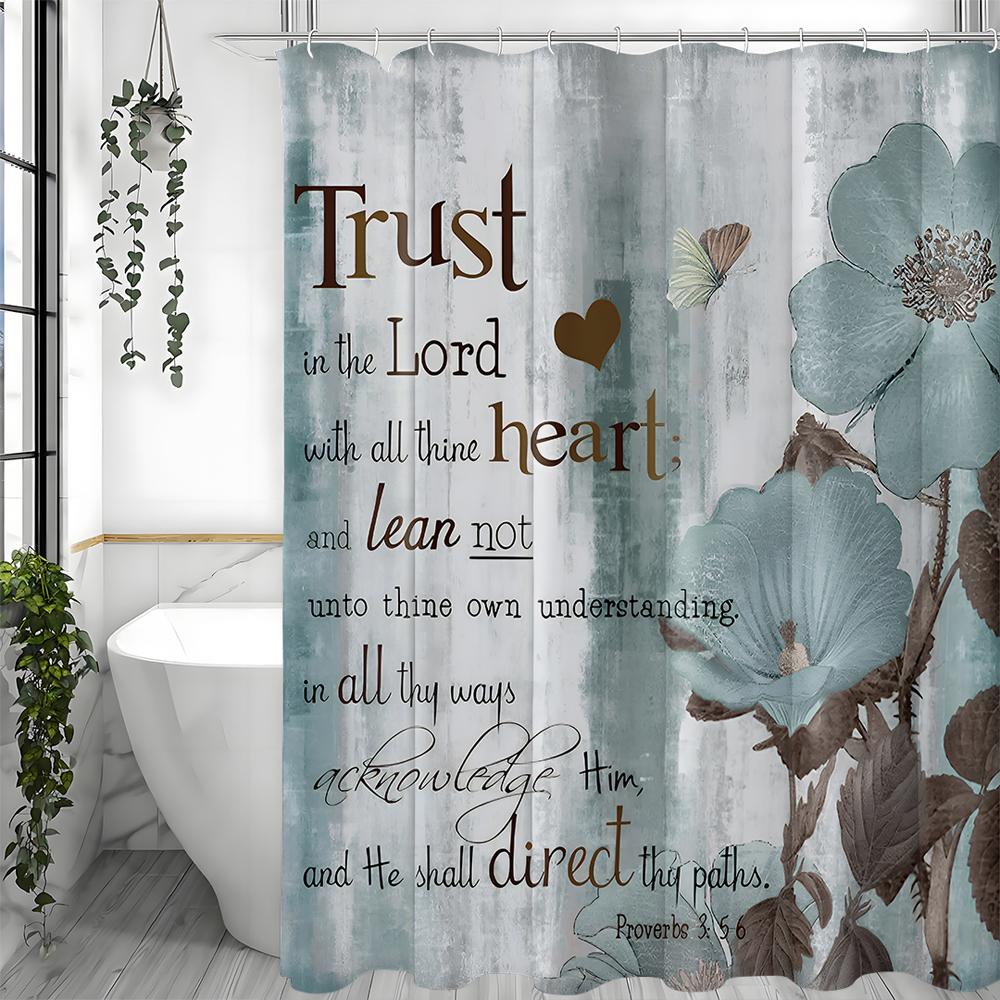 Синяя Цветочная Бабочка Деревянная Панель Цитата из Библии Занавеска для душа, Декоративная занавеска для душа для ванной комнаты, Водонепроницаемая занавеска для душа с
