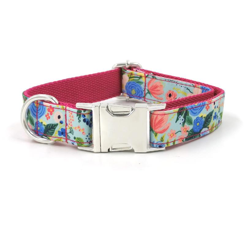 Pet Collar With Silver Buckle For Small Dogs Cotton Material Cute Flower Pattern Breathable Design