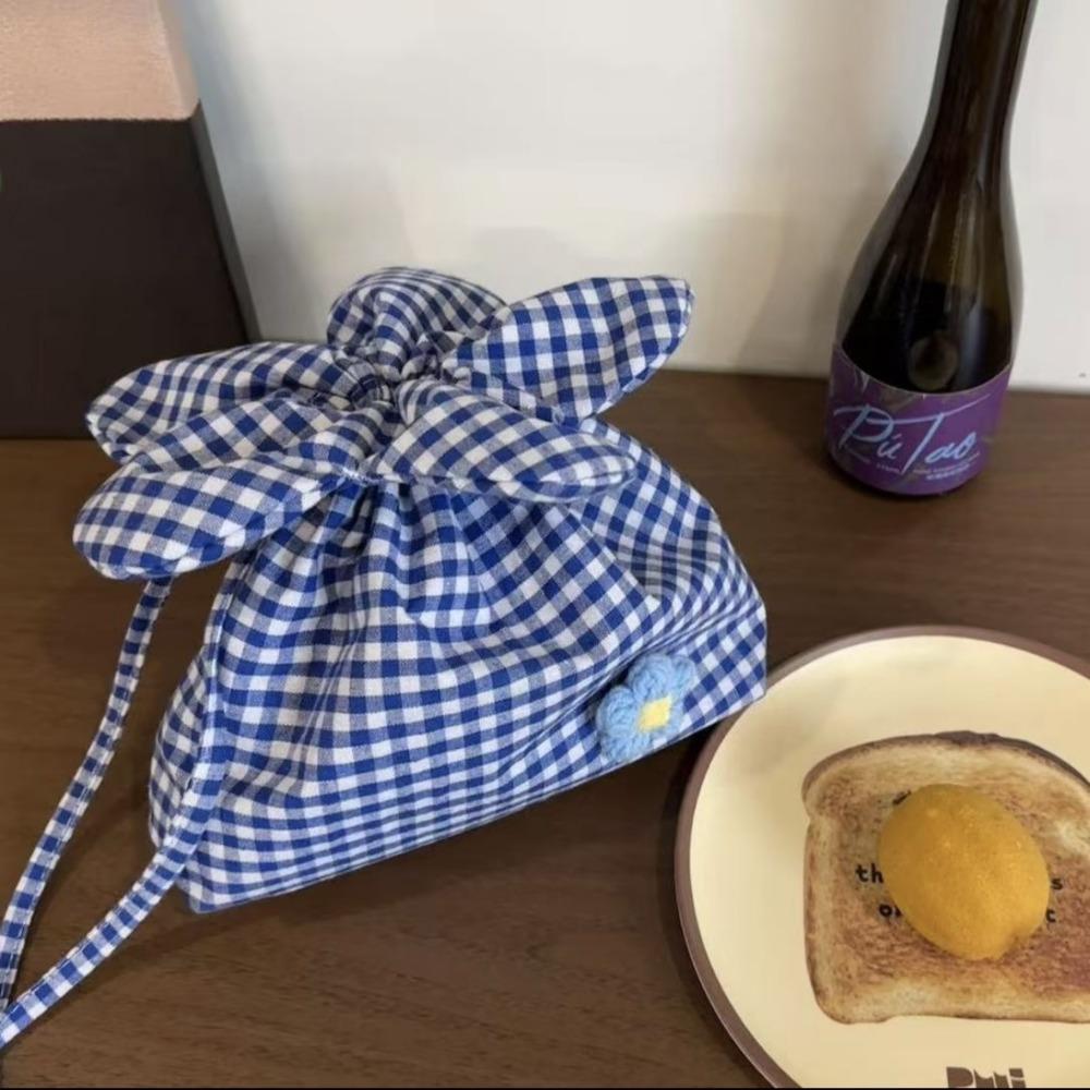 Сумка-тоут в корейском стиле с цветочным принтом, на плечо, повседневная клетчатая сумка на шнурке, студенческая