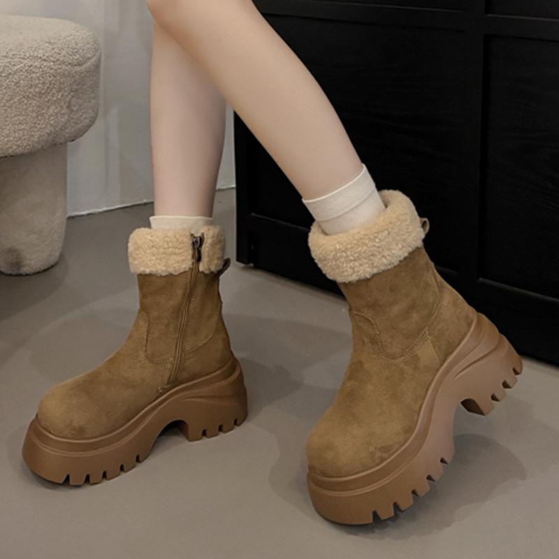 Мех Женские Зимние Ботинки На Плоской Подошве Платформа Замшевая Обувь для Женщин Модные Спортивные Ботильоны Новые Плюшевые Хлопковые Ботинки Mujer Botas