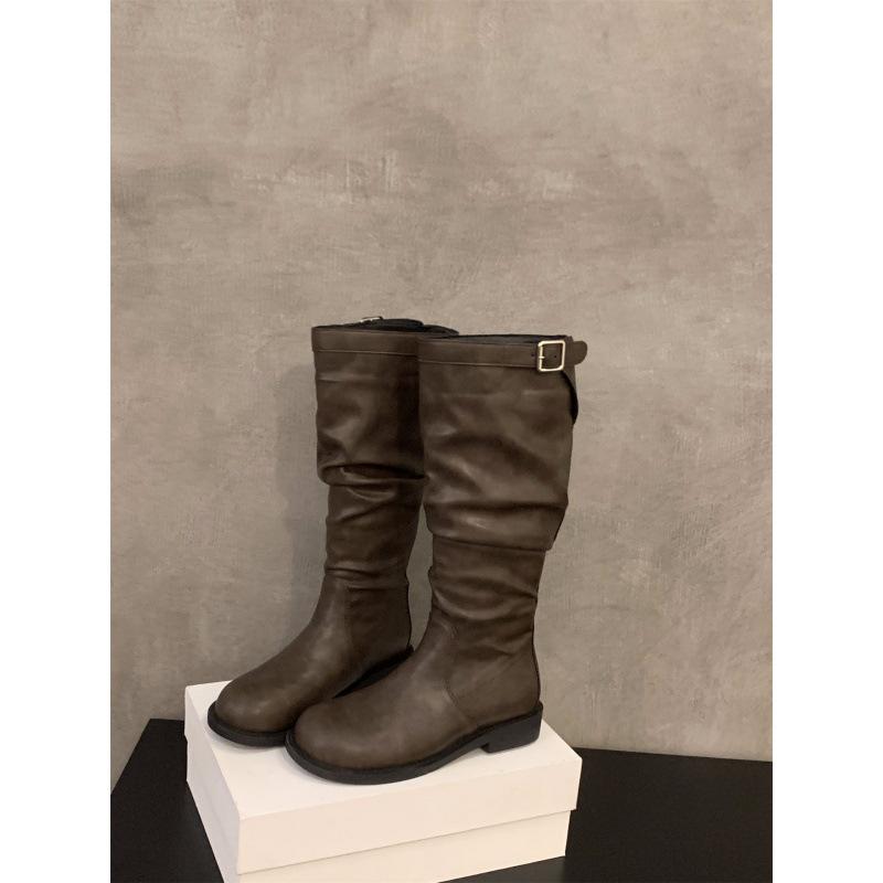 Ретро полусапожки на толстом каблуке, рыцарские сапоги, женская обувь 2025, новые осенне-зимние присборенные короткие сапоги, ботинки Мартин