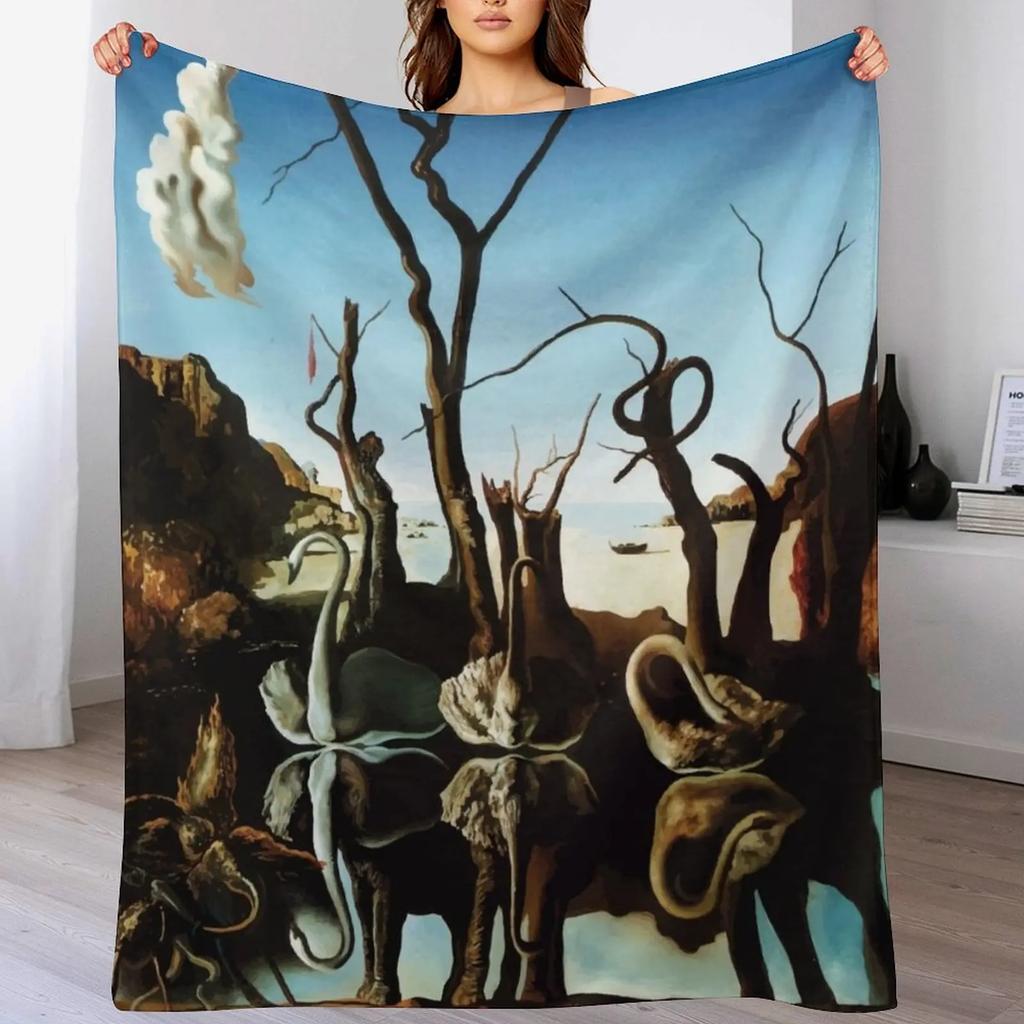 Salvador Dali Swans Reflecting Elephants Throw Blanket Spring Fall Cozy Throw Blanket for Couch