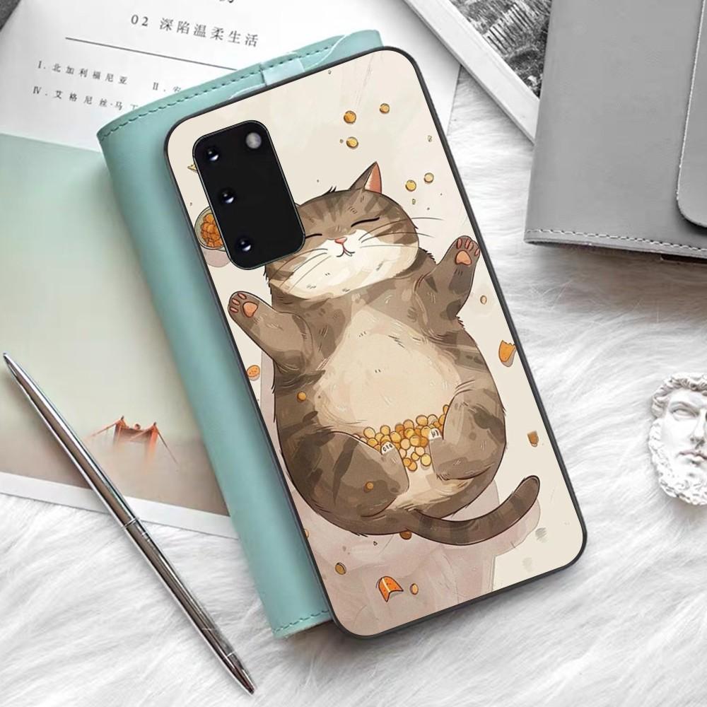 Cartoon Cute Cats Background Phone Case Silicone PC+TPU For Samsung S10 20 30 22 23 24 Plus Lite Ultra Cover
