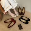 2025 New Autumn Suede Round Head Inner Sloping Heel Bow Versatile Niche Evening Wind Shallow Mouth Women's Single Shoes