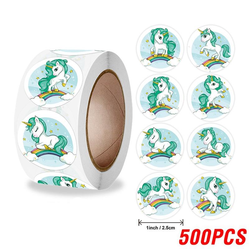 100-500 шт., наклейка с единорогом из мультфильма, детская наградная наклейка, подарочная декоративная этикетка, поощрение учителя, студенческие канцелярские наклейки