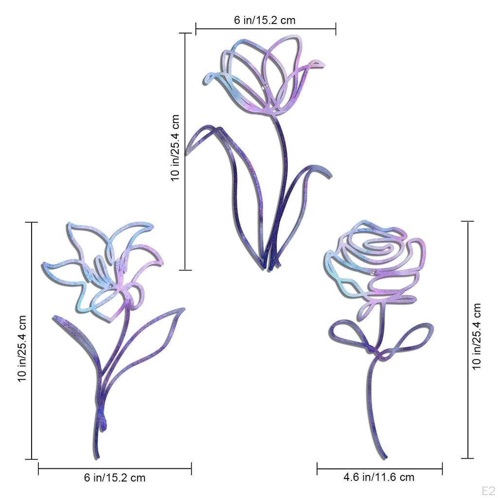 3Pcs Metal Flowers Wall Art Minimalist Floral Decor Flower Hanging Line Painting for Balcony Indoor