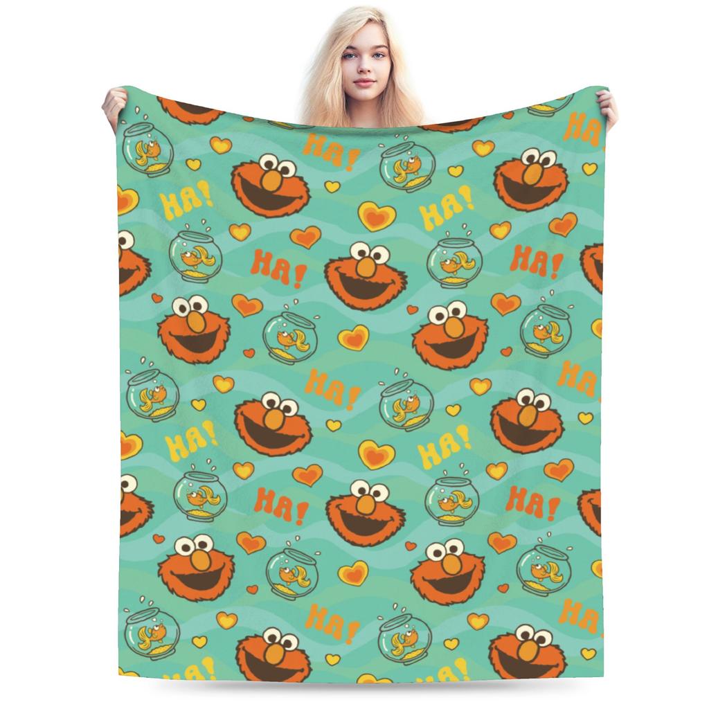 Sesame Street Tango Elmo & Grover Pattern Knitted Blanket Fleece  Warm Throw Blanket for Bed Bed Rug