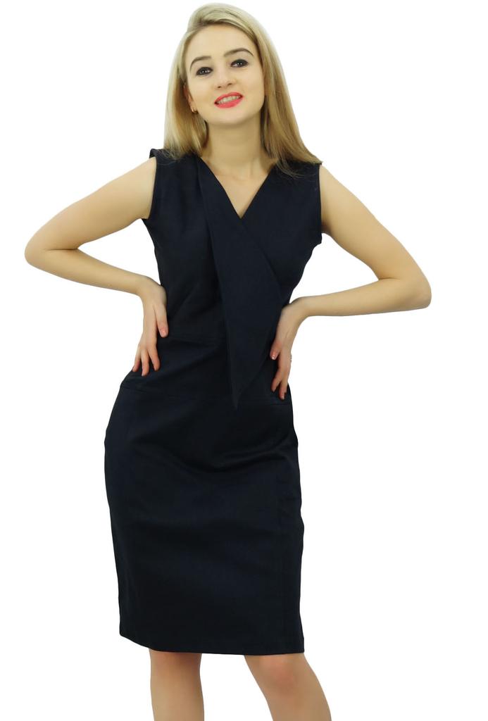 Bimba Women's Casual V Neck Slim Bodycon Formal Work Pencil Dress Sleeveless