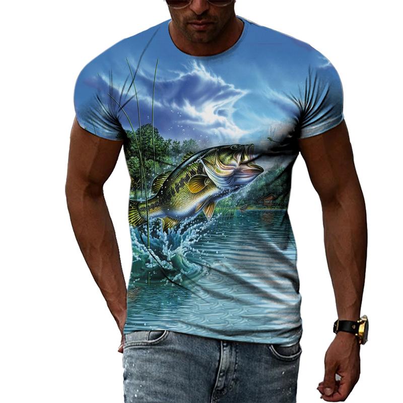 Футболка с 3D принтом для рыбалки, летняя мужская уличная крутая одежда с круглым вырезом, повседневные красивые топы с короткими рукавами в стиле хип-хоп