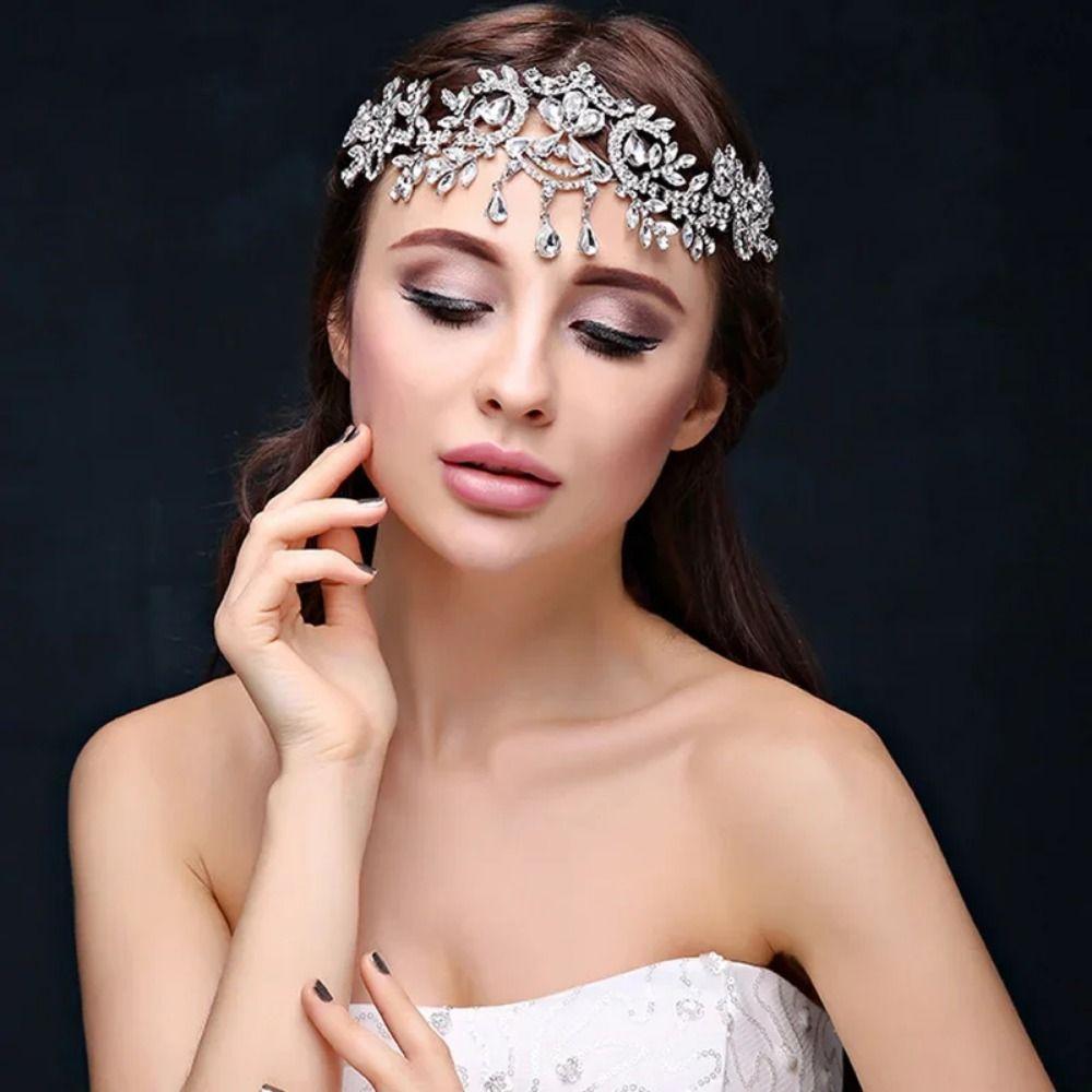 Forehead Crystal Tassel Headband Luxury Bridal Tiaras Head Chain  Formal Events