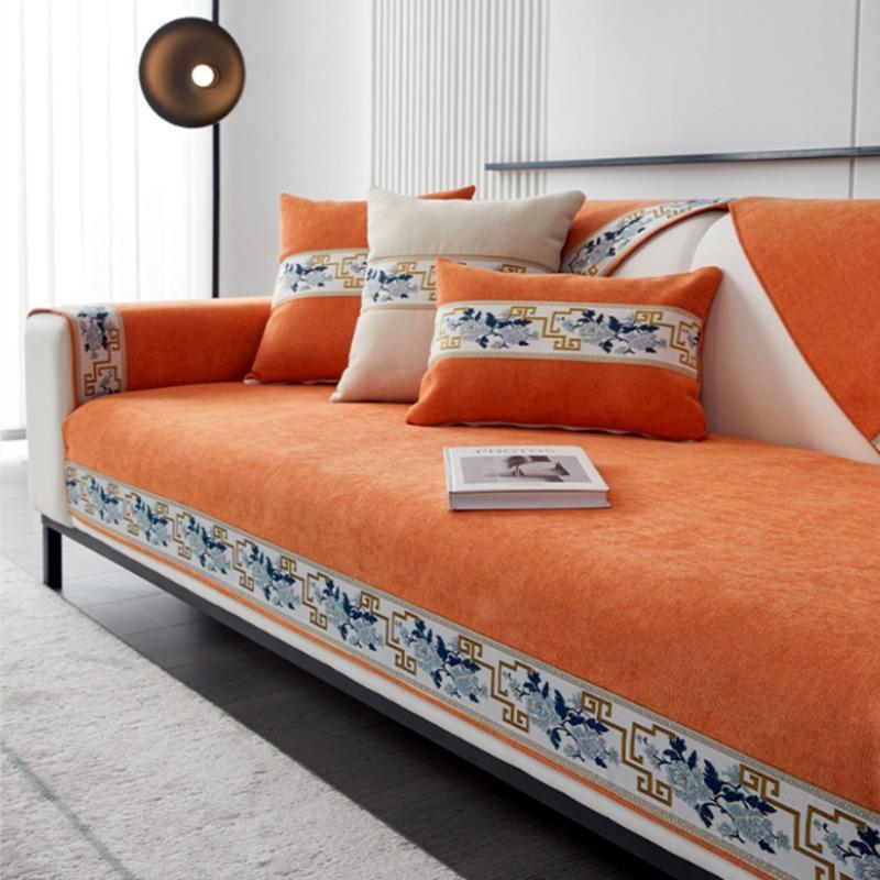 Однотонная противоскользящая подушка для дивана для диванов в гостиной Универсальный чехол-накидка для кресла Полотенце 1 шт. Чехлы для дивана в китайском стиле с вышитым краем