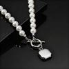 Trendy Square Natural Stone Stainless Steel Necklaces, Imitation Pearl Beads Chain Necklace, Hip Hop Cool Fashion Jewelry Gift