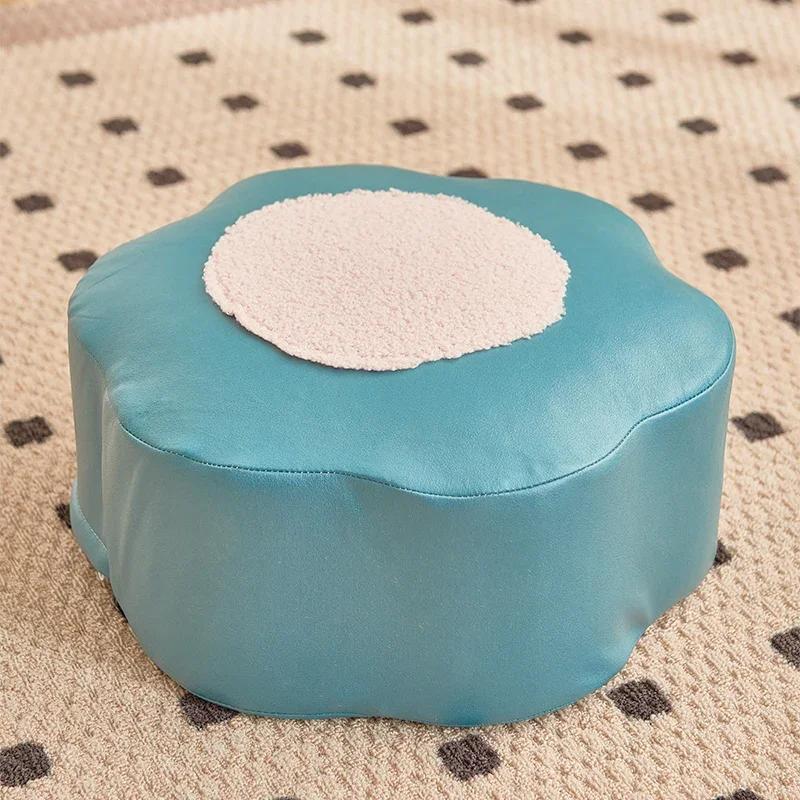Чехол для пуфа Comfort из овечьей шерсти/кожи PU с переносной ручкой, японский пуф, напольная подушка для сиденья (БЕЗ внутреннего наполнения)