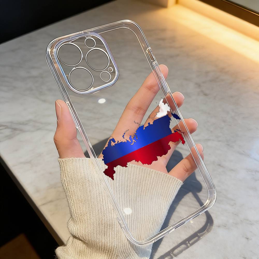 Russia F-Flag National Emblem Phone Case For iPhone 17 16 15 14 13 12 11 Mini Pro Max Plus Transparent Cover