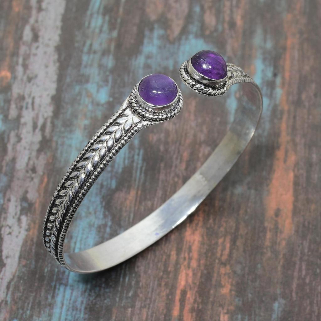 Браслет из стерлингового серебра 925 драгоценных камней аметиста ручной работы регулируемый для нее