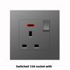 UK Grey 86 Panel 13A Household Wall Power Switch Socket, with USB, 220V Universal Socket, 18W Type-C Fast Charging Socket,