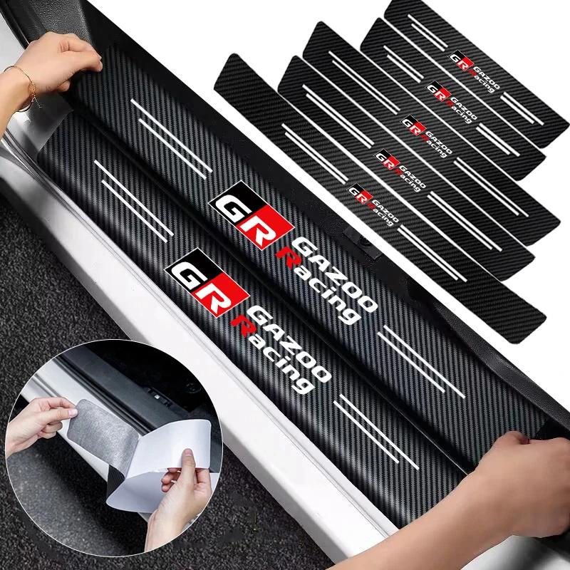 1/4/5Pcs Car Door Sill Scuff Plate Decor Carbon Fiber Stickers For S3 Gazoo Racing Avanza Alphard Scion Vellfire Hilux Aygo JH3