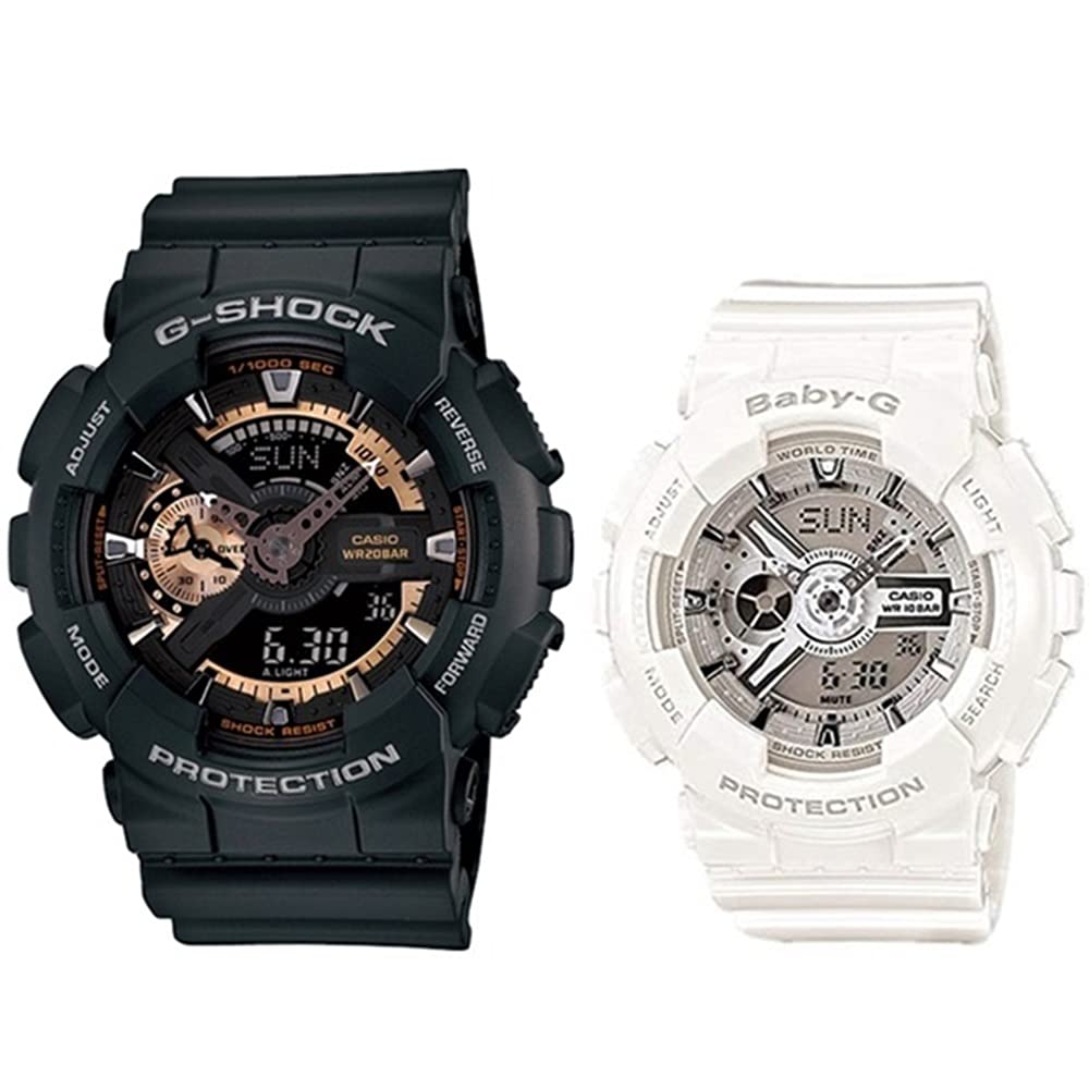 CASIO G-SHOCK & Baby-G Pair Watch Set GA-110RG-1A/BA-110X-7A3, Black/White, His & Hers Gift
