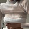 Long-Sleeve Mesh See-Through High-Neck Slim-Fit Women's Top