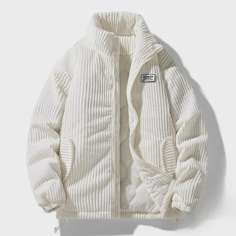 2024 Мужское и парное толстое ветрозащитное вельветовое хлопковое пальто: Американский ретро-воротник-стойка, устойчивый к холоду, для осени/зимы.