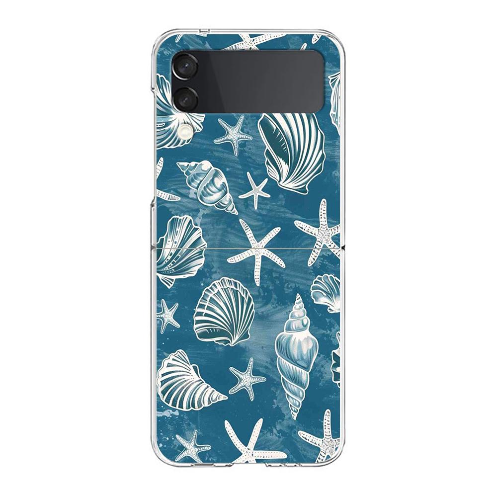 Phone Case For Samsung Galaxy Z Flip 3 4 5 Hard Folding Clear PC Bumper For Samsung Z Flip 6 Back Cover Blue Ocean Animals