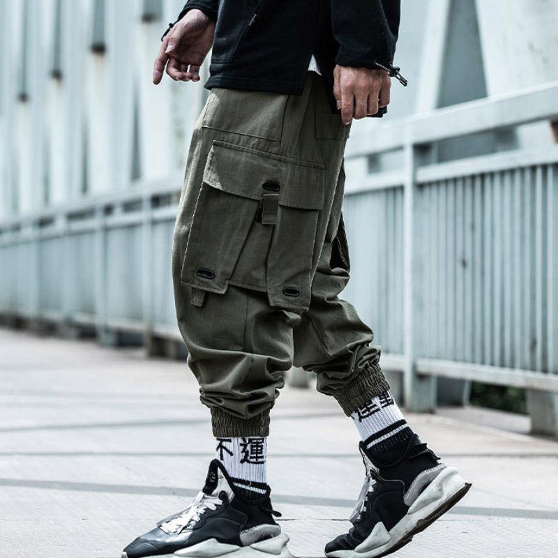 Черные брюки-карго в стиле Харадзюку, мужские повседневные брюки с несколькими карманами, спортивные штаны для бега, уличная одежда, мужские свободные брюки в стиле хип-хоп