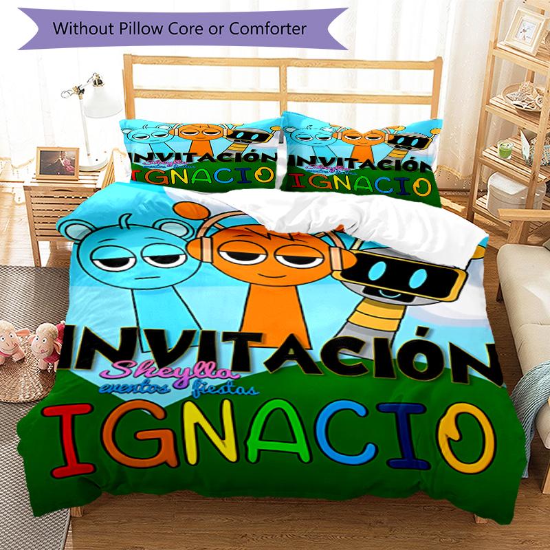 3pcs Sprunki Game3 pattern bedding set duvet cover set includes duvet cover &pillowcases, perfect all season bedroom decoration & gift