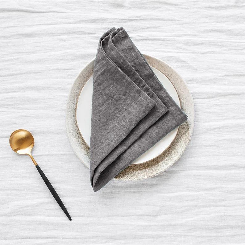Handmade Modern Style 100% Linen Woven Dyed Square Napkins Eco-Friendly Reusable Soft Home Textile Dining Accessories 150g/m