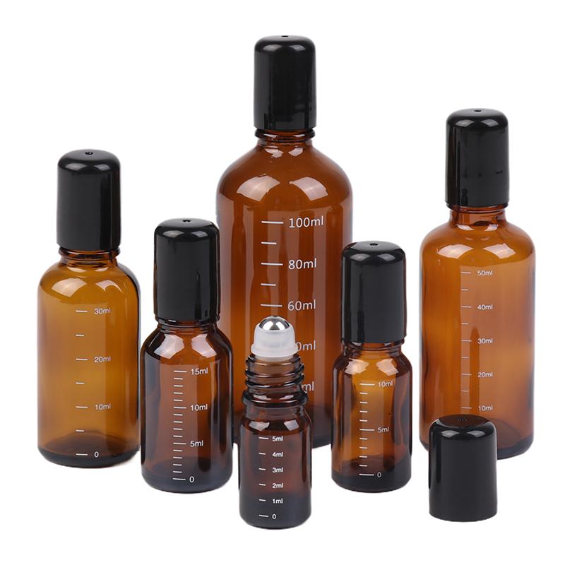 1 шт. Янтарный шариковый флакон для эфирных масел, пустой флакон для духов, многоразовый контейнер для жидкости, 5/10/15/30/50/100 мл