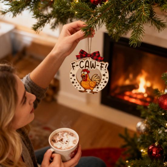 Забавное F-Caw-F Куриное Рождественское Украшение Деревянный Петух Украшение на Рождественскую Елку Подарки-приколы Белый Слон для Любителей Кур Взрослых Женщин