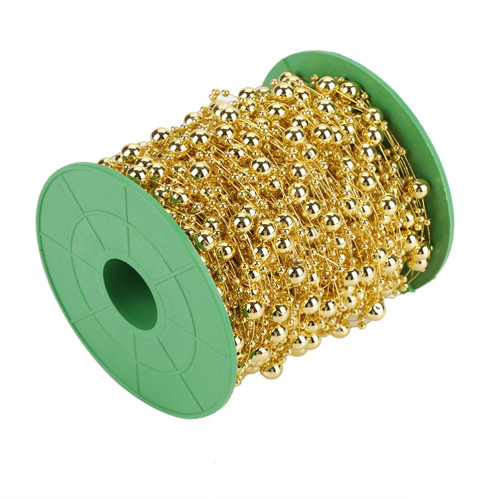 60 м рулон гальванизированных жемчужных бусин из проволоки гирлянда струна DIY свадебное украшение 3 мм+8 мм(золотой)