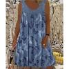 Women's Fashion Summer Spring Feather Print Sleeveless U-Neck Loose Waistline Casual Dresses
