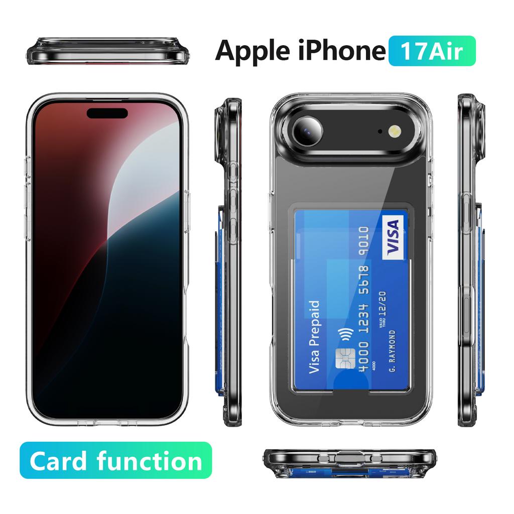 Прозрачный чехол для iPhone 17 Air с 2 шт. защитной пленки для экрана, WANLONFENG CK1 Series, чехол с держателем для карт (Большое отверстие для линзы)